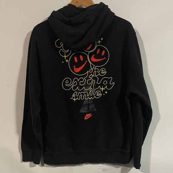 Nike Black Smiley Face fleece Hoodie sweatshirt - Picture 3 of 3